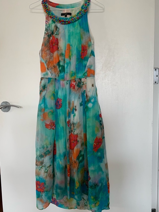 Dresses & Skirts - EP Multicolor Beaded Floral Sleeveless Silk Midi Dress Round Neck Size S